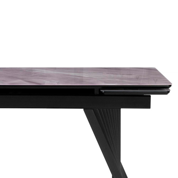 Стеклянный стол Вейв 140(200)х80 кристл серый мрамор / черный - фото 5