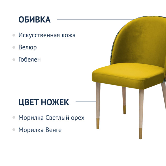 Стул Тони, велюр желтый, гобелен совы - фото 2