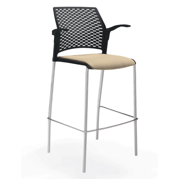 Стул Ревайнд барный с мягким сиденьем и подлокотниками, черный, серебряный - фото 4