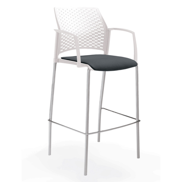 Стул Ревайнд барный с мягким сиденьем и закрытыми подлокотниками, белый, серебряный - фото 2