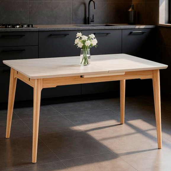 Стол Halmar 140(180)x80 белый спеченный камень / светлое дерево - фото 8