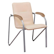 Фотография товара Стул Самба, кожзам Nitro Beige, каркас серебро, подлокотники светлый орех от компании ChiedoCover.