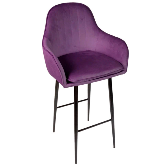 Кресло Сета, барные ножки, фиолетовый, черный, велюр - фото 1