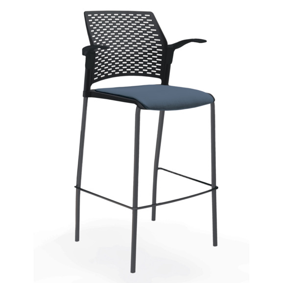 Стул Ревайнд барный с мягким сиденьем и подлокотниками, черный - фото 1