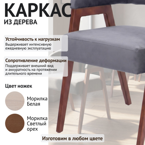 Стул Рикко, велюр Реми 83, ножки бук морилка старинный орех - фото 4