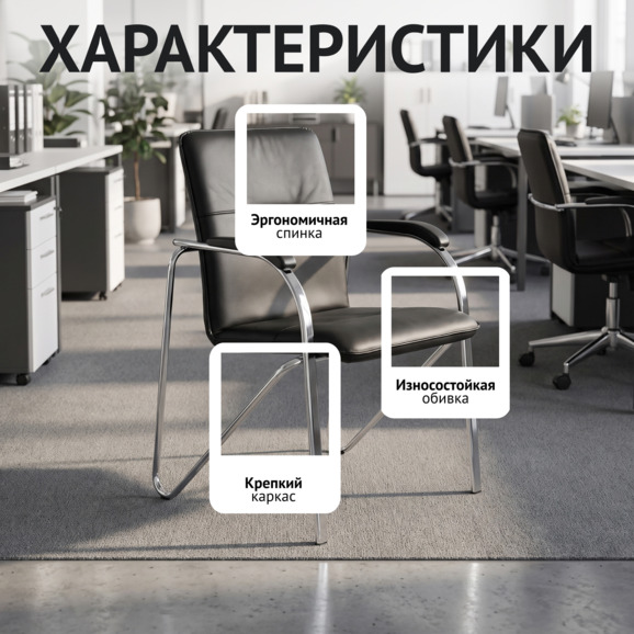 Стул Самба, экокожа Блэк, каркас хром - фото 2