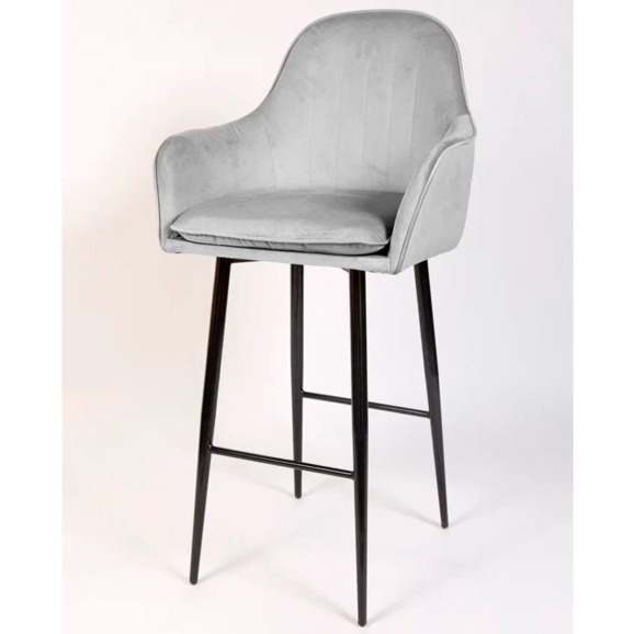 Кресло Сета, барные ножки, светло-серый, черный, велюр - фото 3