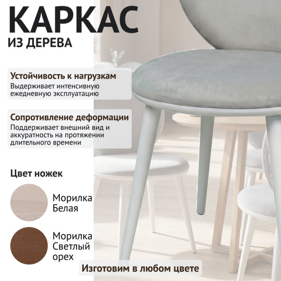 Стул Ронда, велюр Тедди 024, ножки бук, белые - фото 4