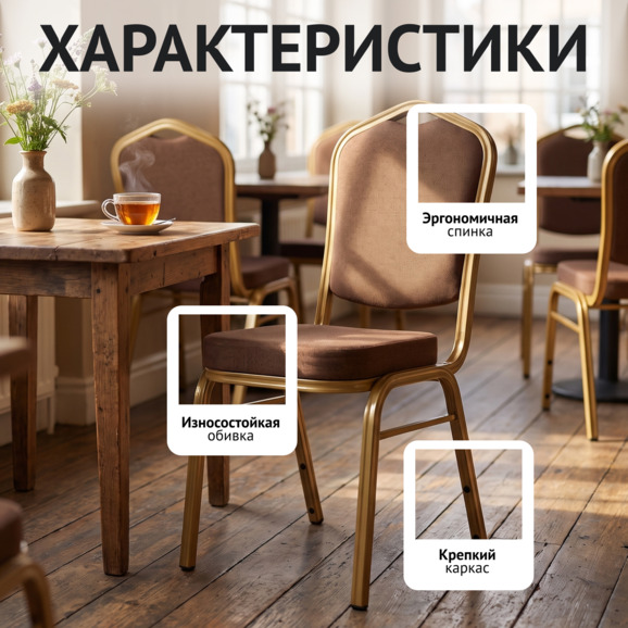 Стул Хит 25мм - бронза, шенилл коричневый - фото 2