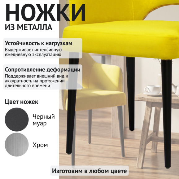Стул Роза, велюр желтый, спинка гобелен, ножки черные - фото 4