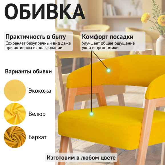 Стул Рикко ножки бук, желтый велюр - фото 3