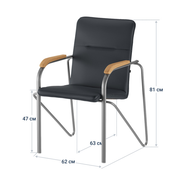 Стул Самба, серая экокожа Light Grey, каркас серебро, подлокотники бук, морилка светлый орех - фото 4