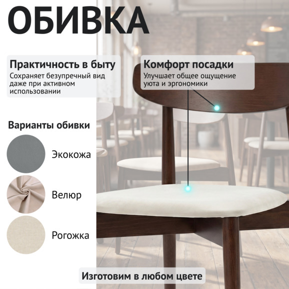 Стул Роквелл, Велюр Лофт 111, морилка старинный орех - фото 3