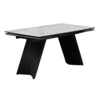 Настоящее фото товара Стеклянный стол Вейв 140(200)х80 кристл белый мрамор / черный, произведённого компанией ChiedoCover