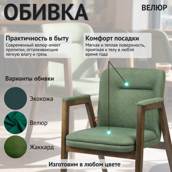 Стул Бали, микровелюр дрим 9, старинный орех - фото 3