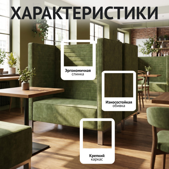 Диван Переговорная, двухместный, велюр зеленый - фото 2