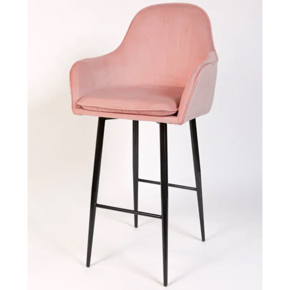 Кресло Сета, барные ножки, пудровый, черный, велюр - фото 3