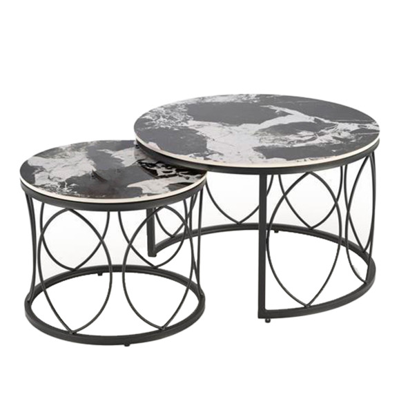 Комплект Frost, 2 стола журнальных, черный мрамор, черный Комплект Frost, 2 стола журнальных, черный мрамор, черный - фото 1