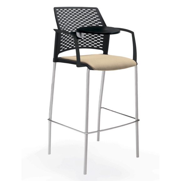 Стул Ревайнд барный с мягким сиденьем и пюпитром, черный, серебряный - фото 1