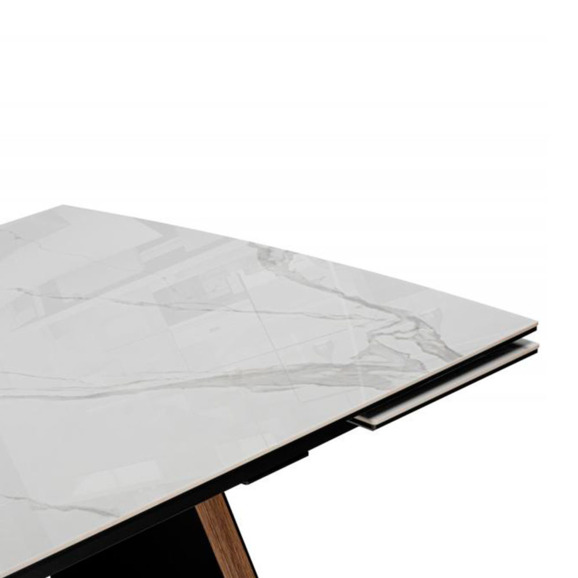 Керамический стол Симмонс 180(260)x90 statuario titan gloss / черный / орех дуб монтана - фото 7