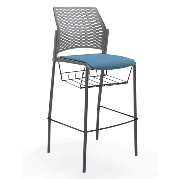 Стул Ревайнд барный с мягким сиденьем и корзиной для бумаг, серый, черный - фото 1