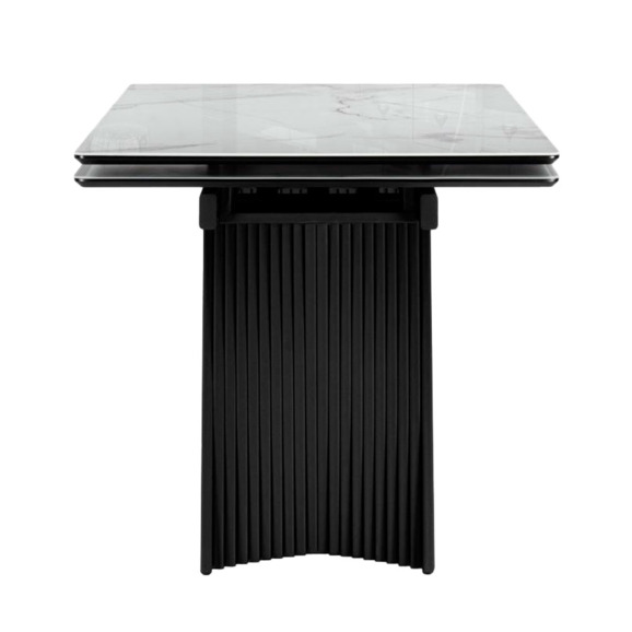 Стеклянный стол Вейв 140(200)х80 кристл белый мрамор / черный - фото 3