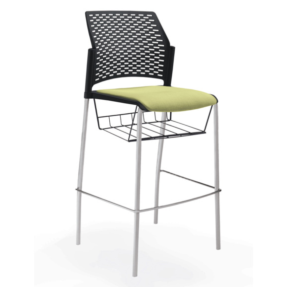 Стул Ревайнд барный с мягким сиденьем и корзиной для бумаг, черный, серебряный - фото 3