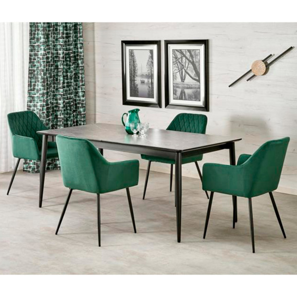 Стол обеденный Hyperbola, раскладной, серый мрамор, черный Стол обеденный Hyperbola, раскладной, серый мрамор, черный - фото 6