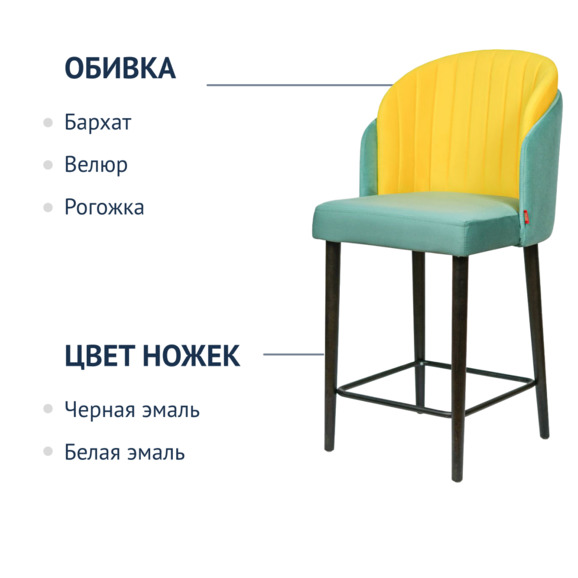 Полукресло Лилия барное, велюр голубой, желтый, 63 см - фото 5