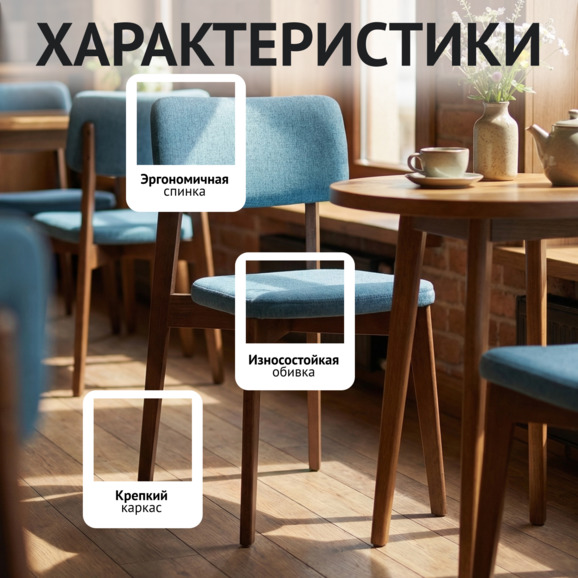 Стул Топас, рогожка Монреал 57 бирюзовый, старинный орех - фото 2