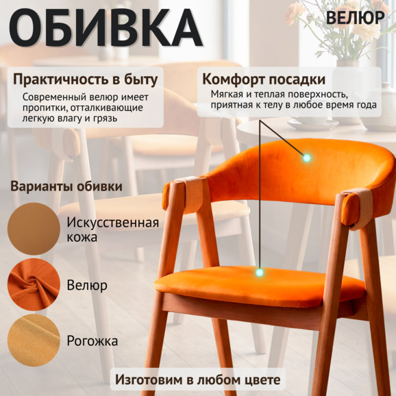 Полукресло Дольче, Велюр оранжевый - фото 3