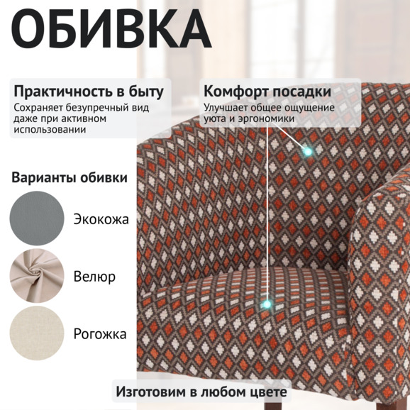 Кресло Самбука, жаккард Скандинавия Темпл 8, ножки бук, морилка старинный орех - фото 3