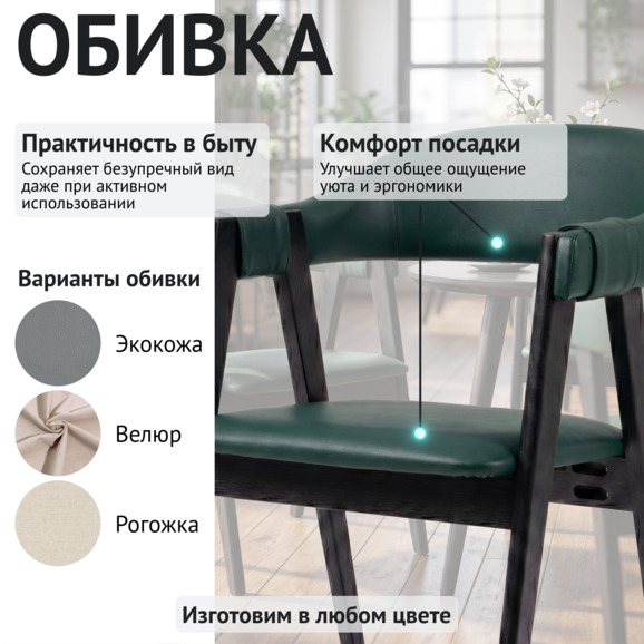 Полукресло Дольче, кожзам Нитро Дарк Грин, ножки бук морилка черная - фото 3