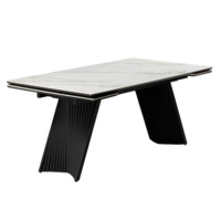 Настоящее фото товара Керамический стол Вейв 160(220)х89 белый с прожилками gilt white / черный, произведённого компанией ChiedoCover