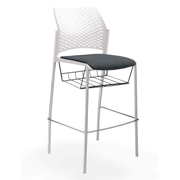 Стул Ревайнд барный с мягким сиденьем и корзиной для бумаг, белый, серебряный - фото 3