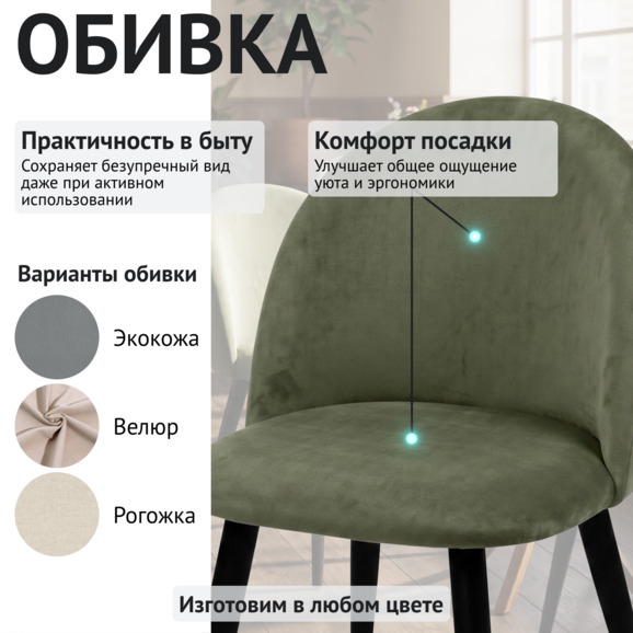 Стул Солар, велюр Тедди 915, ножки металл черный муар - фото 3