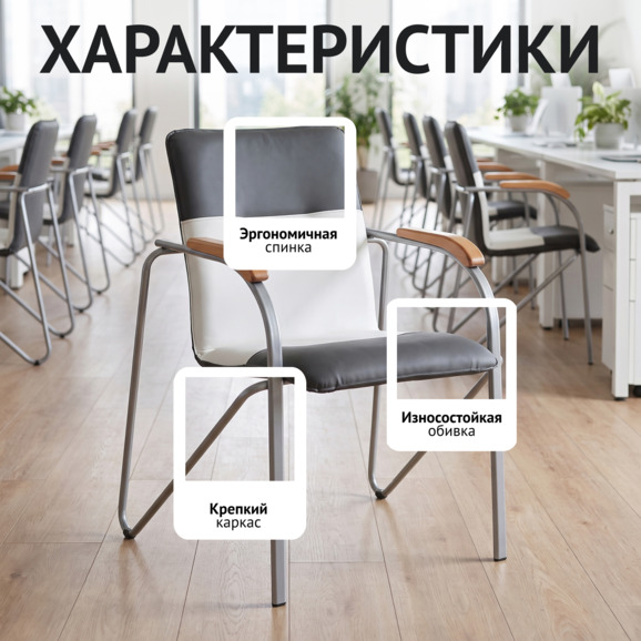 Стул Самба, серый/белый, каркас - серебро - фото 2