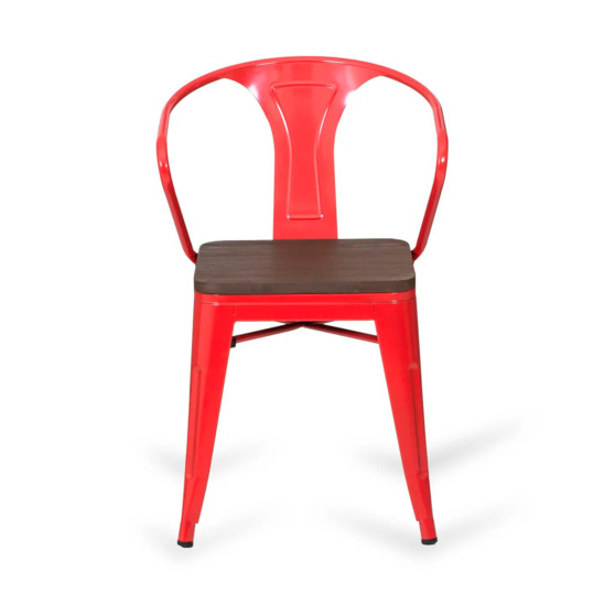 Стул Tolix Stan, красный, коричневое сиденье - фото 2