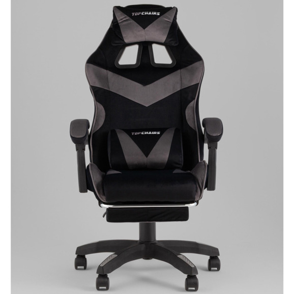 Кресло спортивное TopChairs MG-7019 велюр черно-серый - фото 2