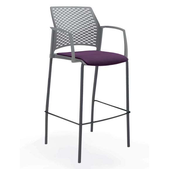 Стул Ревайнд барный с мягким сиденьем и закрытыми подлокотниками, серый, черный - фото 2