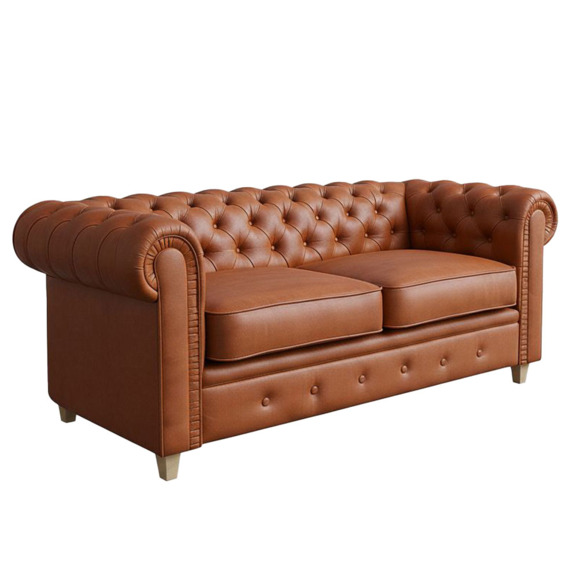 Диван Честер, двухместный, оранжевый, экокожа - фото 1