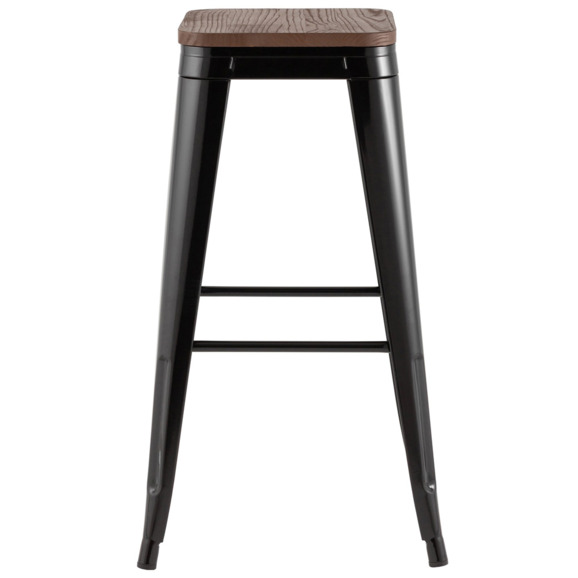 Стул барный TOLIX, черный глянцевый, темное дерево KD - фото 3