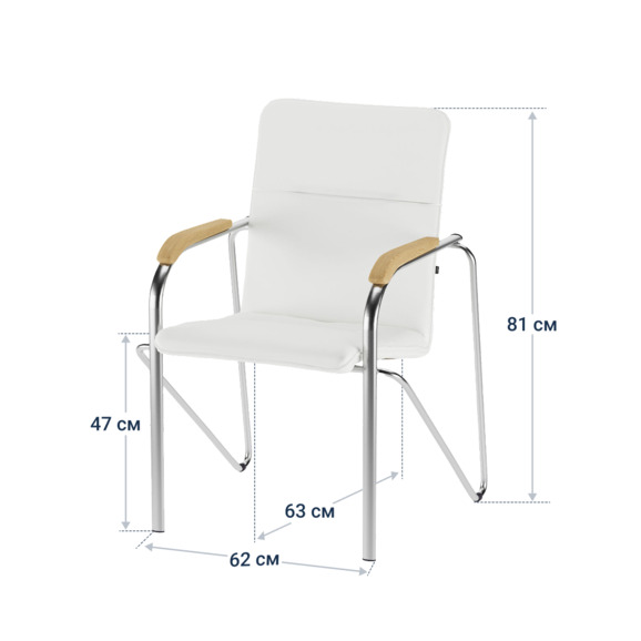Стул Самба, экокожа вайт, каркас хром, подлокотники бук под лак - фото 4