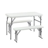 Настоящее фото товара Комплект стола и двух скамеек Кейт, складной, белый, произведённого компанией ChiedoCover