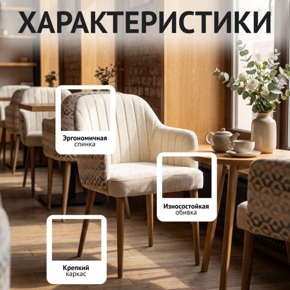 Стул Тюльпан, шенилл бежевый, светлый орех Стул Тюльпан, шенилл бежевый, светлый орех - фото 2