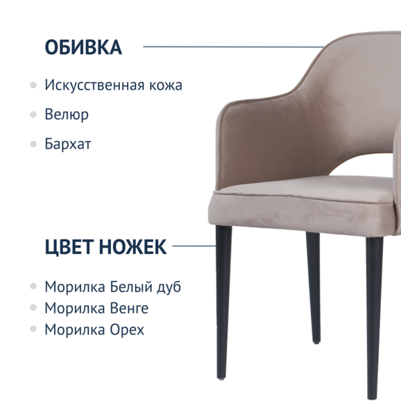 Стул Роза, вельвет бежево-серый, ножки черные - фото 2