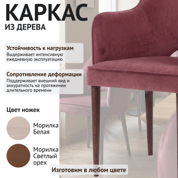 Стул Роза, велюр Тедди 968, ножки бук морилка светлый орех - фото 4