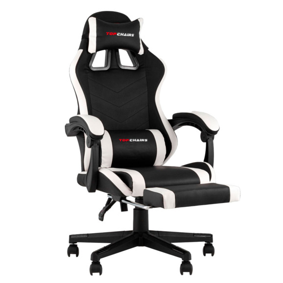 Кресло спортивное TopChairs Prophet с оттоманкой черно-белый - фото 2