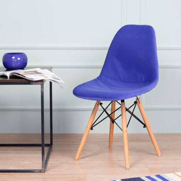 Чехол Е01 на стул Eames, уплотненный, велюр синий - фото 7