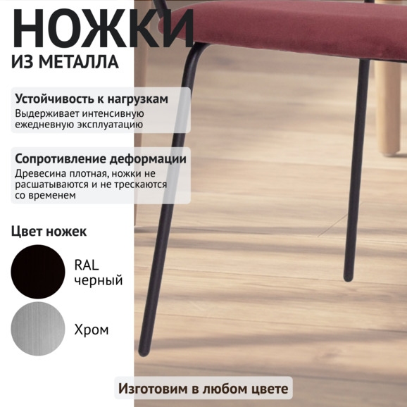 Стул Париж с подлокотниками, велюр велютто 39, каркас Рал 9005 - фото 4